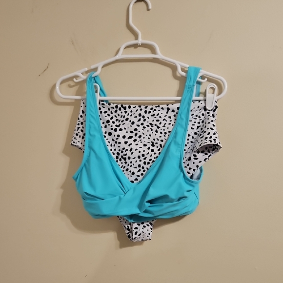 Zaful Other - Aqua and Pattern Bottom Bathing Suit Set.  Top Size L and Bottoms Size M